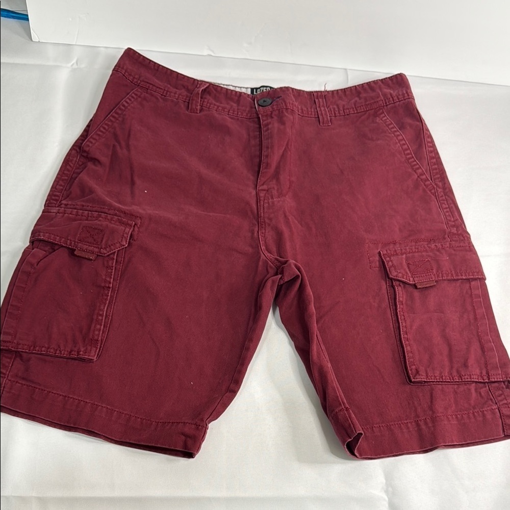 Red Cargo Shorts Knee-Length Cotton Blend
